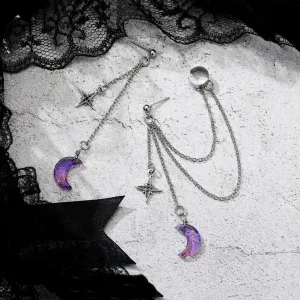 Boucles D'oreilles Pendantes Violettes Lune