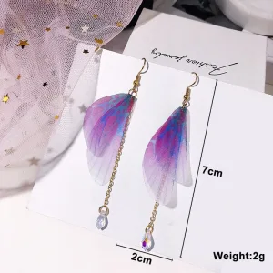 Boucles D'oreilles Pendantes Violettes Voile Transparent
