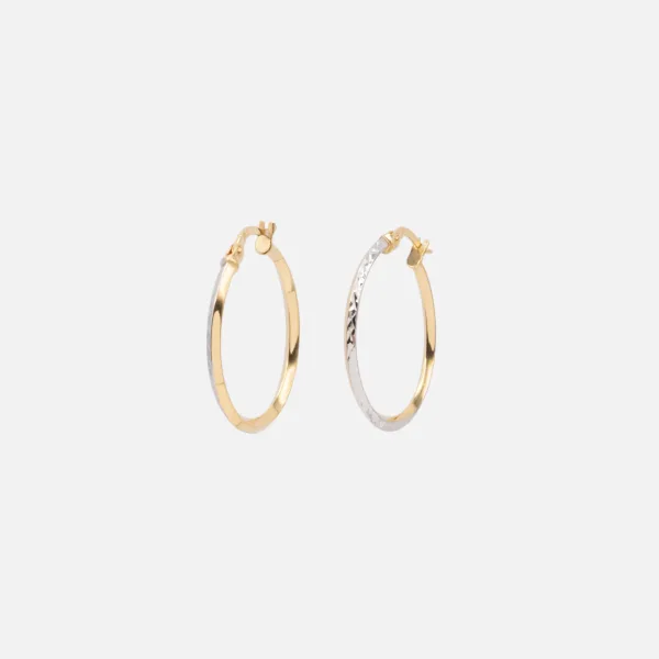 Boucles D'oreilles Anneaux À Demi Texturés 24 Mm 2 Tons En Or 10 Carats