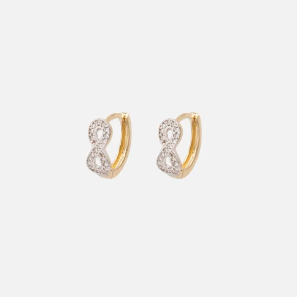 Boucles D'oreilles Anneaux 12 Mm Avec Signe Infini Fait De Zircons Cubiques En Or 10 Carats