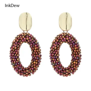 INKDEW Oval Drop Earrings Handmade Crystal Beads Earrings For Women Jewelry Big Long Earrings Metal Ear Fashion Jewelry EA052