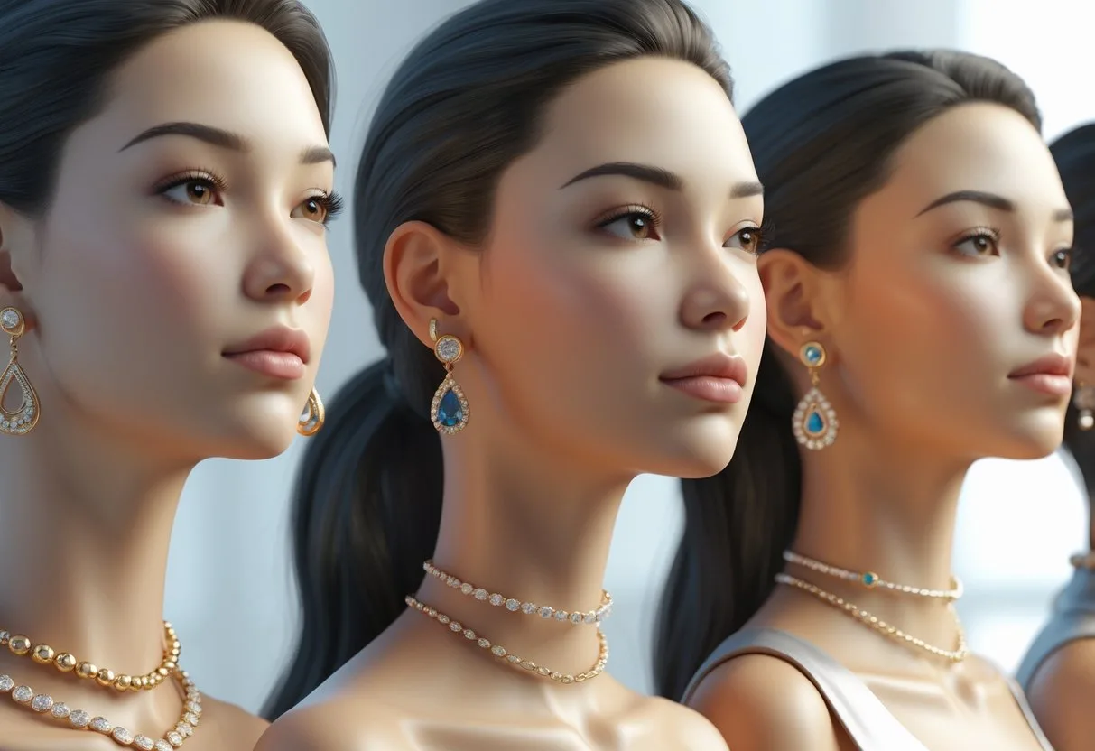 Visages féminins de différentes formes portant divers styles de boucles d’oreilles adaptés à leur morphologie.