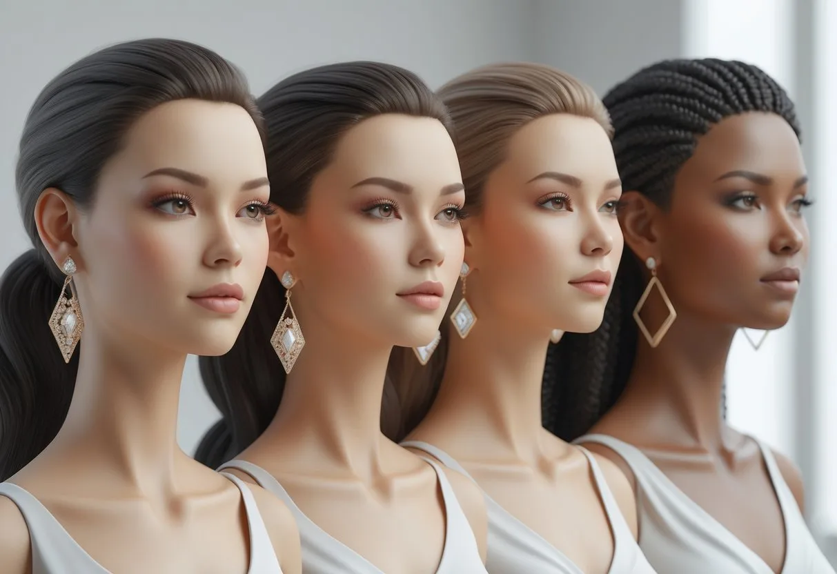 Groupe de femmes présentant différentes formes de visage et portant des boucles d'oreilles adaptées à leur morphologie.