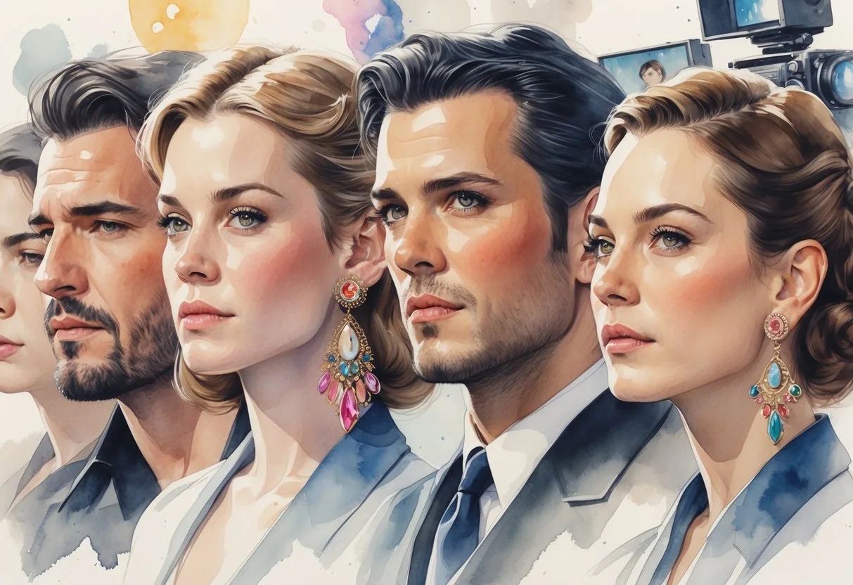 Portraits de personnages de cinéma portant des boucles d’oreilles variées qui reflètent leur identité visuelle.