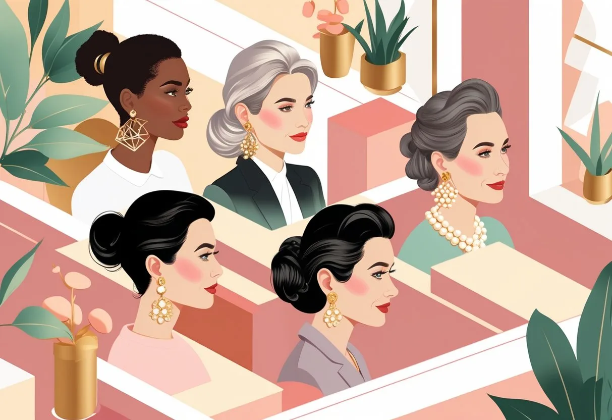 Groupe de femmes de différentes générations portant des boucles d’oreilles variées représentant des styles de mode à travers le temps.