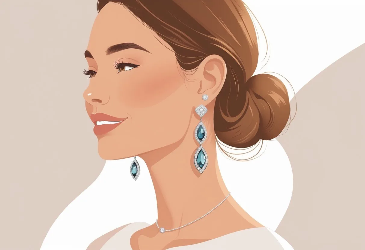 Femme debout avec une bonne posture portant des boucles d'oreilles élégantes qui valorisent son allure.