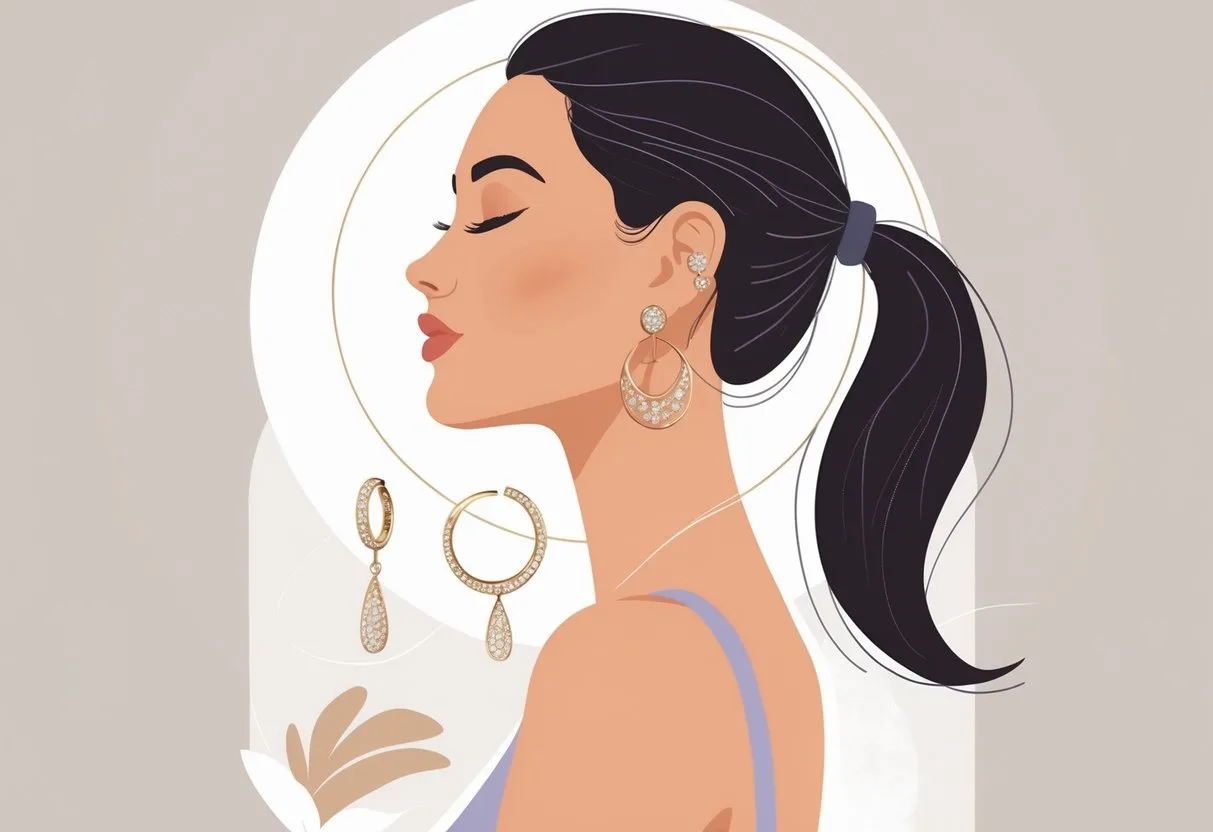 Une femme portant des boucles d’oreilles montre une posture droite et confiante.