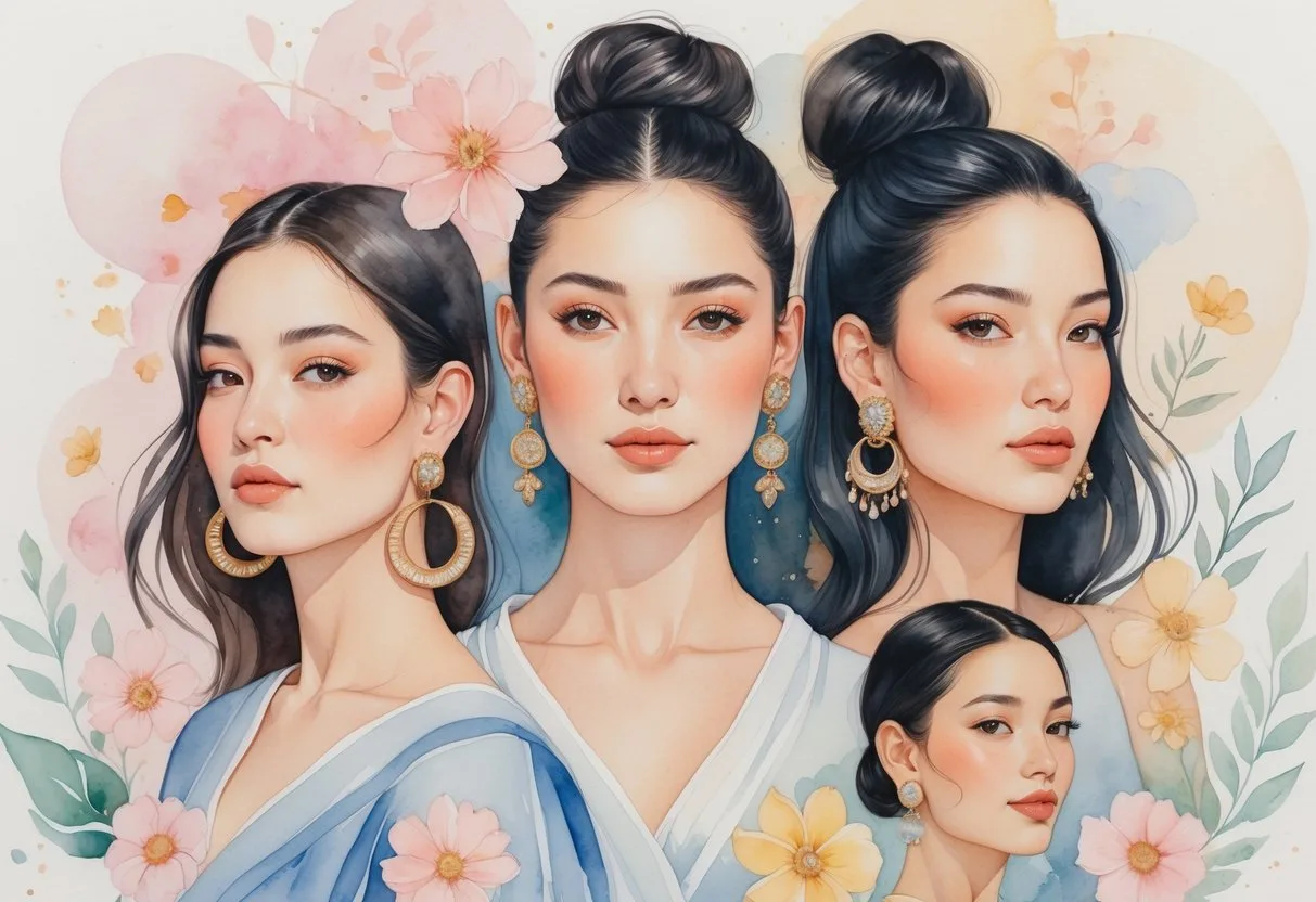 Un groupe de femmes diverses portant des boucles d’oreilles variées, représentant la force et l’identité féminine.