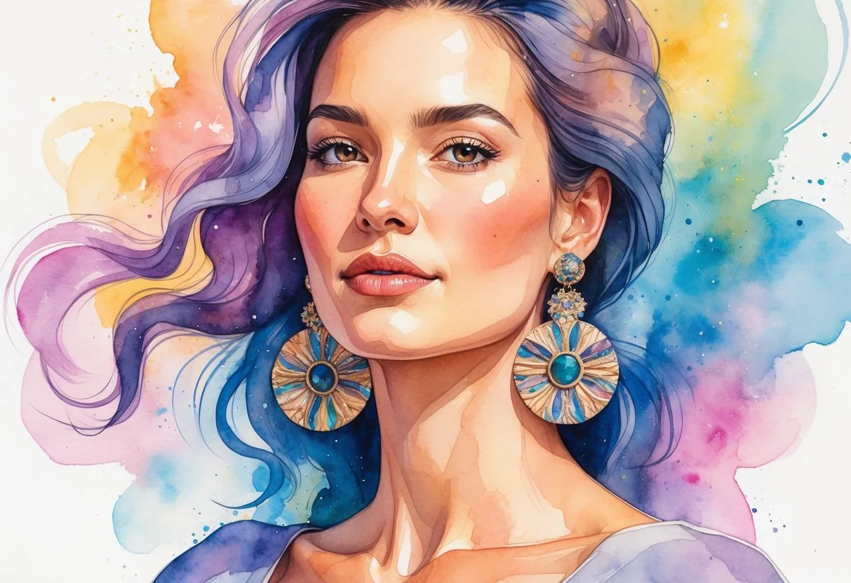 Une femme confiante portant des boucles d’oreilles audacieuses, exprimant sa force et son empowerment féminin.