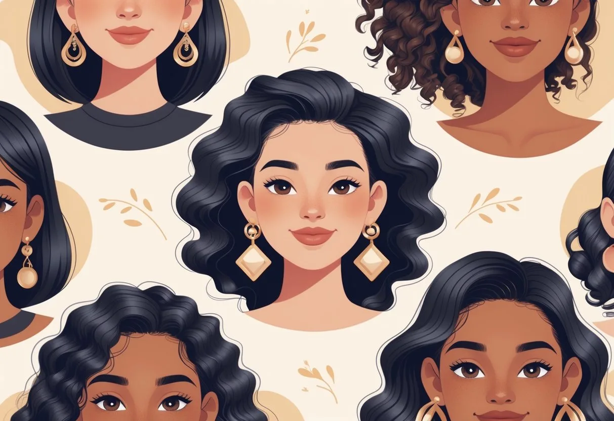 Groupe de femmes avec différents types de cheveux portant des boucles d’oreilles adaptées à leur nature de cheveux.